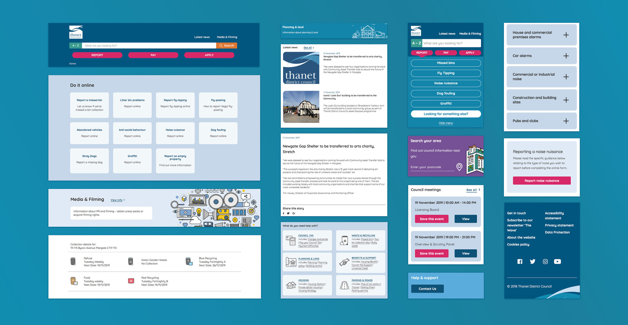Multiple examples of screenshots of responsive pages from our Thanet council website