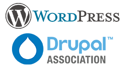 Wordpress logo and Drupal Association logo